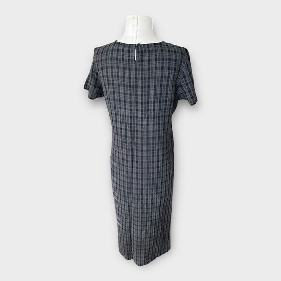 Eileen Fisher Plaid Linen Blend Midi Shift Dress Women's Medium Petite Minimal - Picture 6 of 8